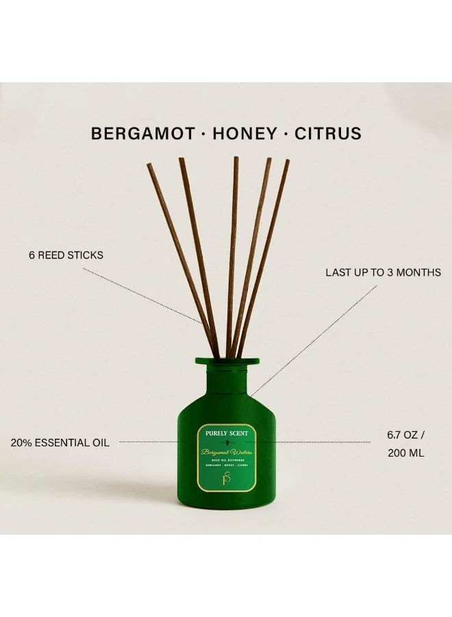 PURELY SCENT Bergamot Waters Reed Diffuser – 200ML | Citrus & Ocean Breeze | Fresh Long-Lasting Home Fragrance