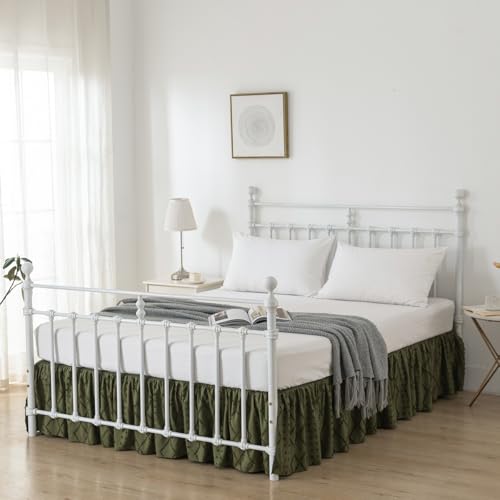 TSUTOMI Bed Skirt King Size Ruffled Bed Skirt with Split Corners, 18 Inch Drop Dust Ruffle Bed Skirts with Platform, Boho Tufted Shabby Chic King Size Bed Skirts, Olive Green - Image 5
