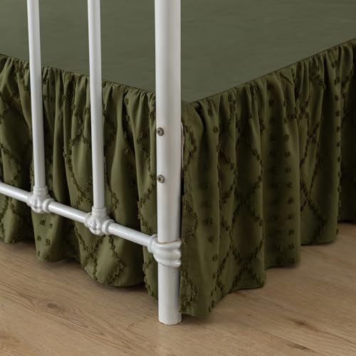 TSUTOMI Bed Skirt King Size Ruffled Bed Skirt with Split Corners, 18 Inch Drop Dust Ruffle Bed Skirts with Platform, Boho Tufted Shabby Chic King Size Bed Skirts, Olive Green - Image 1