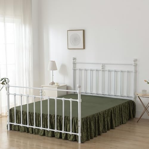 TSUTOMI Bed Skirt King Size Ruffled Bed Skirt with Split Corners, 18 Inch Drop Dust Ruffle Bed Skirts with Platform, Boho Tufted Shabby Chic King Size Bed Skirts, Olive Green - Image 3