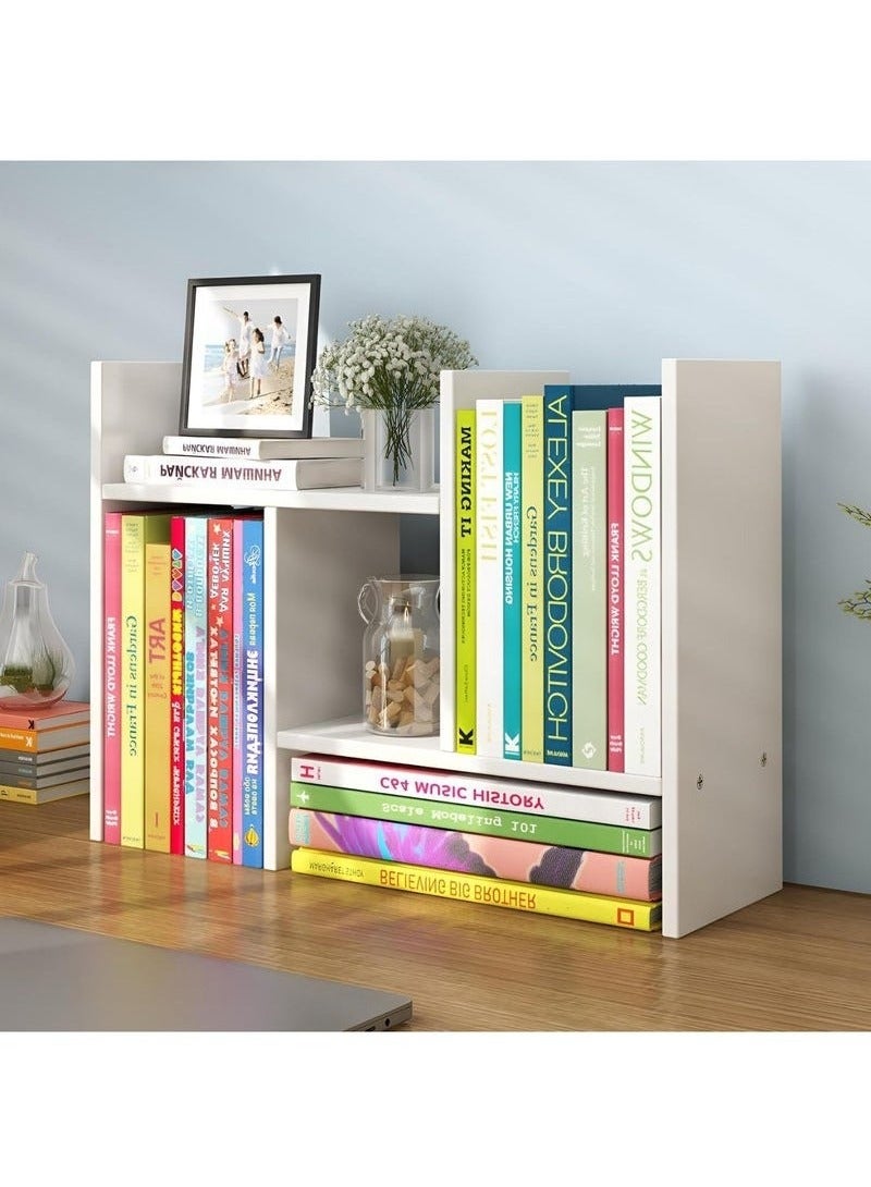 Arabest Adjustable Wooden Desktop Organizer Set - 3-in-1 Expandable Bookshelf & Display Rack with Storage Compartments, Space-Saving Office Desk Organizer (White)  - Image 1