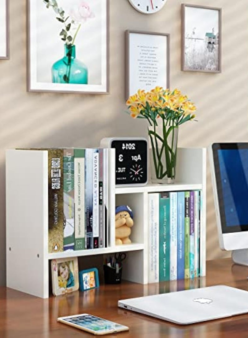 Arabest Adjustable Wooden Desktop Organizer Set - 3-in-1 Expandable Bookshelf & Display Rack with Storage Compartments, Space-Saving Office Desk Organizer (White)  - Image 5