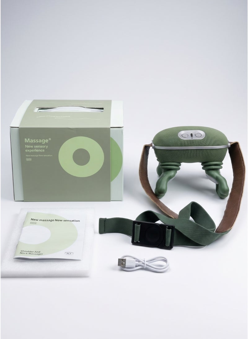 جهاز تدليك الرقبة والكتفين مع خاصية الحرارة، لاسلكي وقابل لإعادة الشحن، بتقنية التدليك العميق رباعي الأبعاد (4D) مع أذرع تدليك سيليكون تحاكي اللمسة البشرية للظهر والذراعين والساقين وبطة الساق، أخضر زيتوني - Image 2