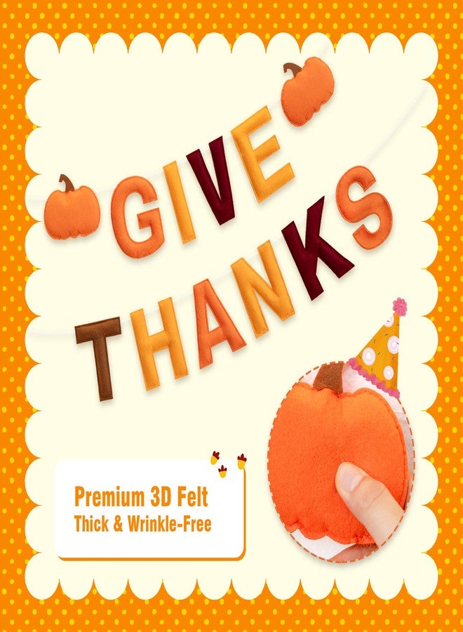 Vynium Give Thanks Felt Banner 3D - Thanksgiving Garland Decorations with Triangle Flags, Pumpkins & Tassels Holiday Wall Decor for Home, Classroom, Fall Harvest Festival Party Supplies Indoor Outdoor - Image 2
