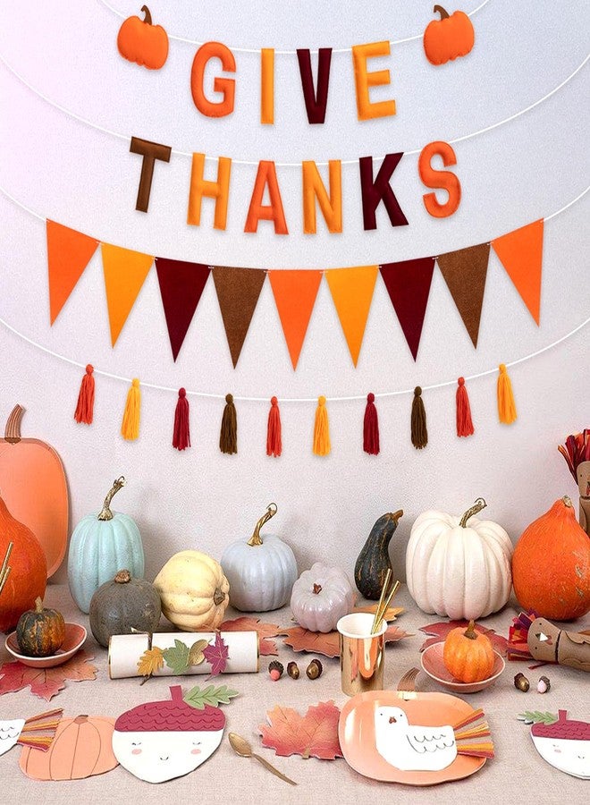 Vynium Give Thanks Felt Banner 3D - Thanksgiving Garland Decorations with Triangle Flags, Pumpkins & Tassels Holiday Wall Decor for Home, Classroom, Fall Harvest Festival Party Supplies Indoor Outdoor - Image 5