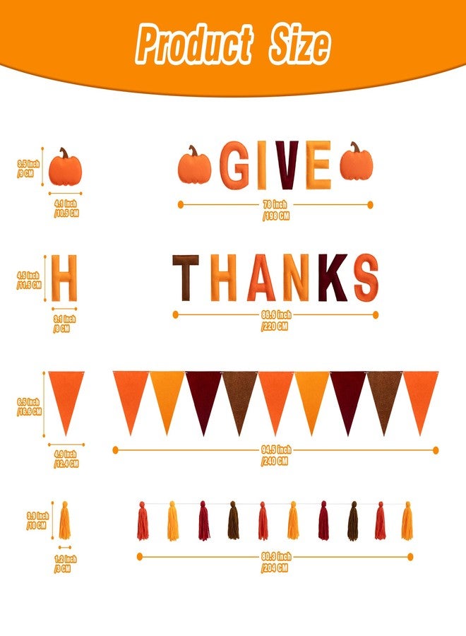 Vynium Give Thanks Felt Banner 3D - Thanksgiving Garland Decorations with Triangle Flags, Pumpkins & Tassels Holiday Wall Decor for Home, Classroom, Fall Harvest Festival Party Supplies Indoor Outdoor - Image 4