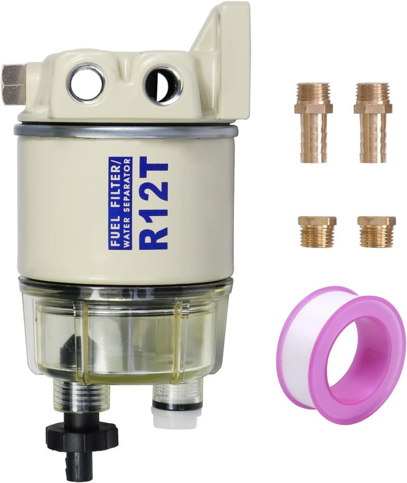 CARMOCAR Marine Fuel Water Separator/Diesel Fuel Filter/Water Separator for R12T MARINE SPIN-ON HOUSING 120AT NPT ZG1/4-19 Includes 2 fittings,2 plugs - Image 1