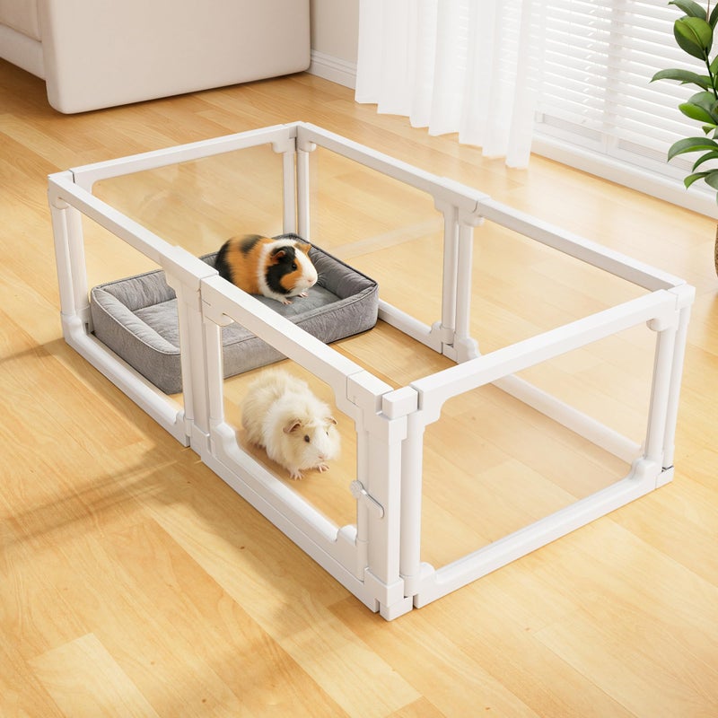 BUCATSTATE Acrylic Guinea Pig Cages 15.8"H, 7.8 sq ft Large Guinea Pig Playpen, Tool-Free Rabbit Cage Indoor, Small Animal Playpen with Door for Bunny, Piggies, Chicks (47"L x 24"W x 16"H, 6 Panels) - Image 1