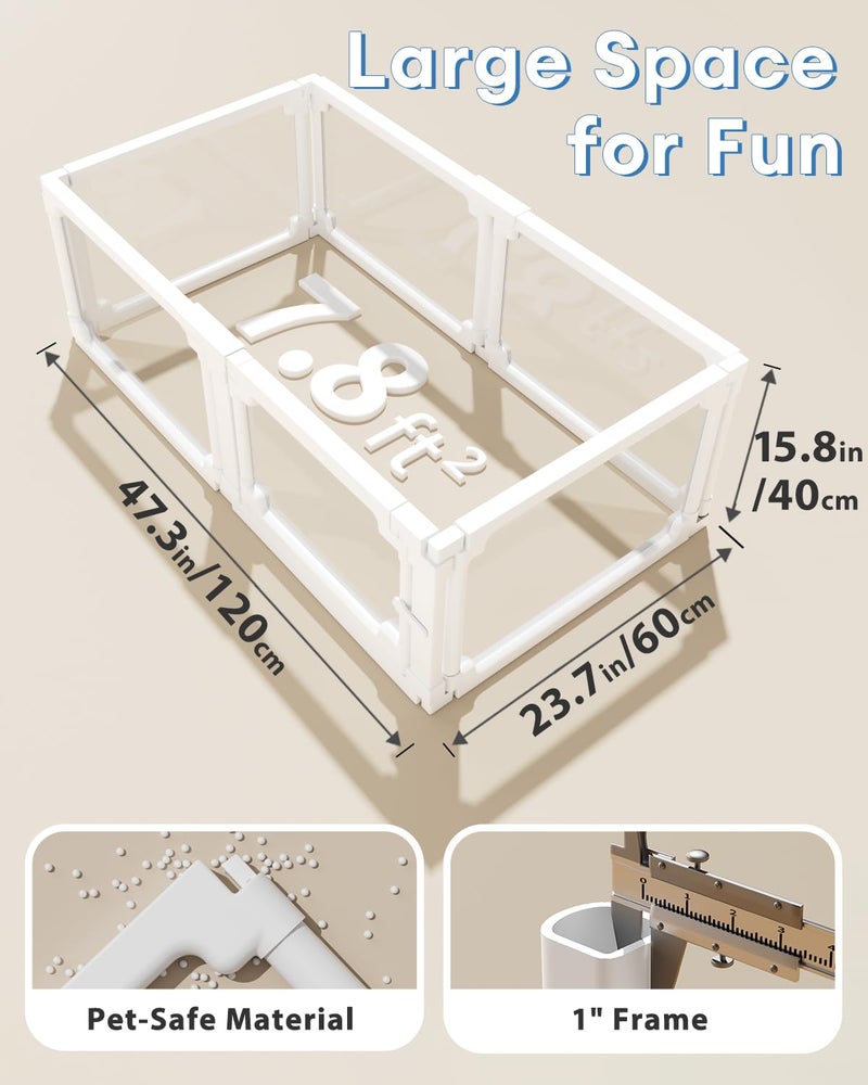 BUCATSTATE Acrylic Guinea Pig Cages 15.8"H, 7.8 sq ft Large Guinea Pig Playpen, Tool-Free Rabbit Cage Indoor, Small Animal Playpen with Door for Bunny, Piggies, Chicks (47"L x 24"W x 16"H, 6 Panels) - Image 5