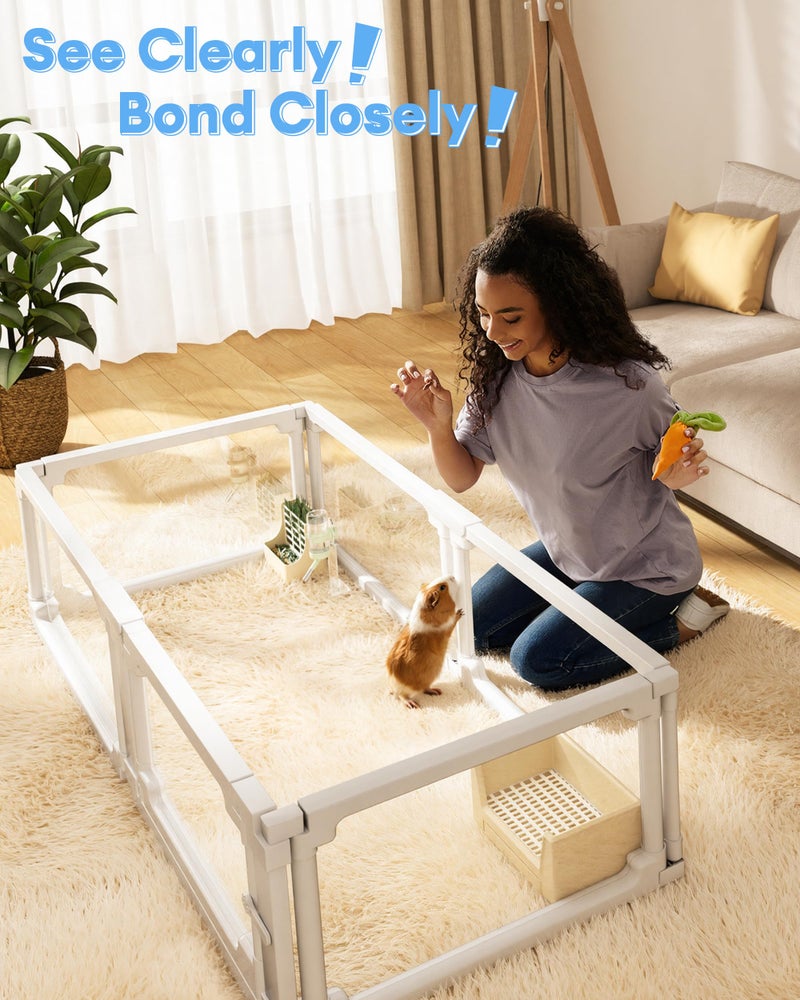 BUCATSTATE Acrylic Guinea Pig Cages 15.8"H, 7.8 sq ft Large Guinea Pig Playpen, Tool-Free Rabbit Cage Indoor, Small Animal Playpen with Door for Bunny, Piggies, Chicks (47"L x 24"W x 16"H, 6 Panels) - Image 3