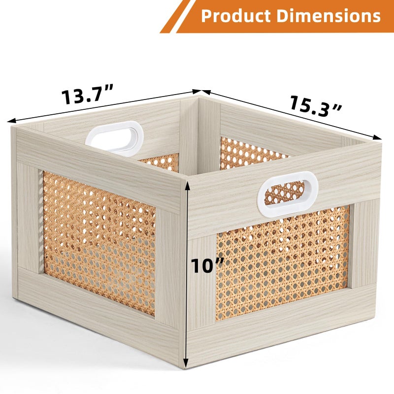 LELELINKY Vinyl Record Storage Crate, Rattan Vinyl Record Holder with Handle, Wood Record Crate for Vinyls Holder up to 75 LP's, Desktop Cube Album Storage for Vinyls Records(Tea Brown) - Image 2