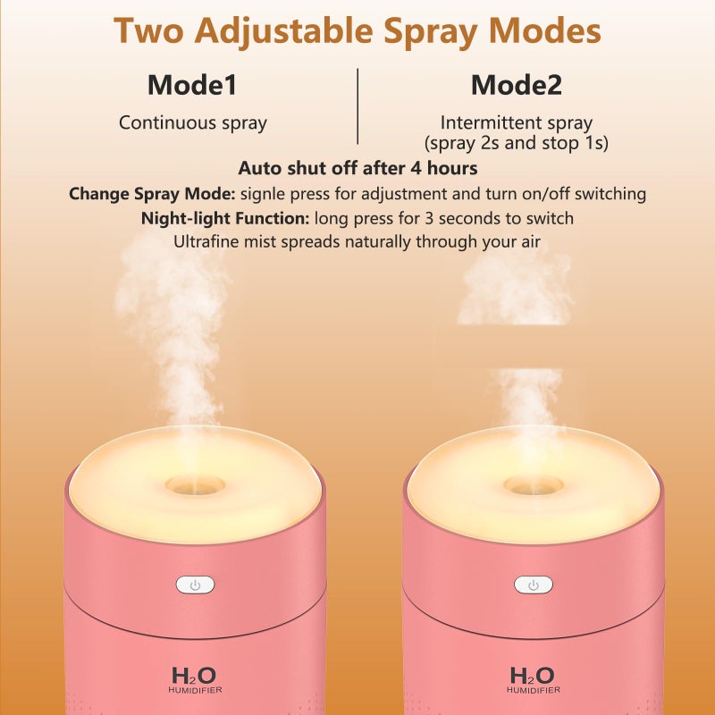 BAMCOO Portable Mini Humidifier, Auto Shut-Off, 2 Mist Modes, Quite, Small Humidifiers for Bedroom Travel Office Desk Plants (Pink) - Image 4