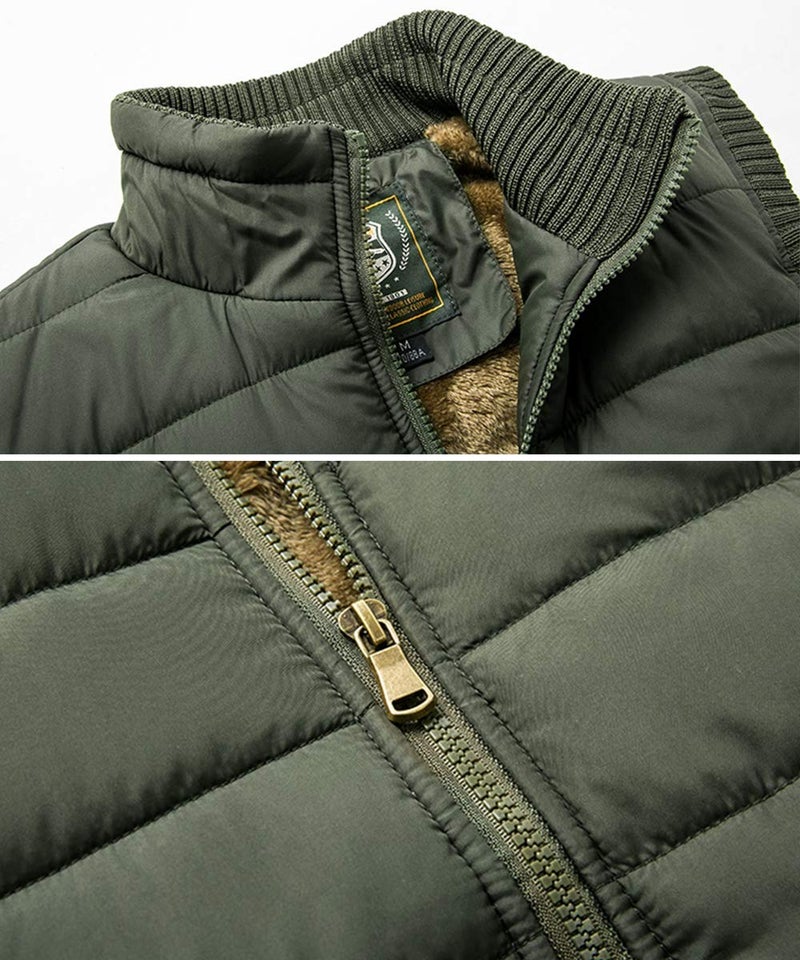 Vcansion Men's Outdoor Casual Stand Collar Thicken Qulited Fleece Jacket Vest Padded Lightweight Down Cotton Vest Coat Army Green US L - Image 4