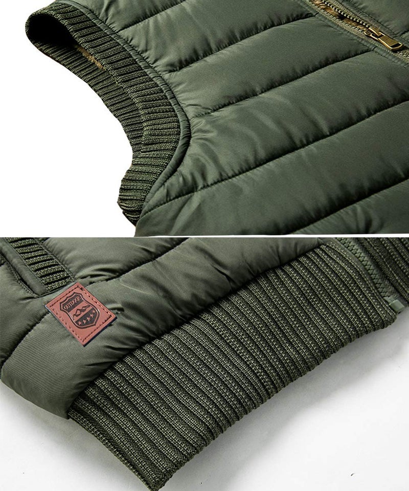 Vcansion Men's Outdoor Casual Stand Collar Thicken Qulited Fleece Jacket Vest Padded Lightweight Down Cotton Vest Coat Army Green US L - Image 5