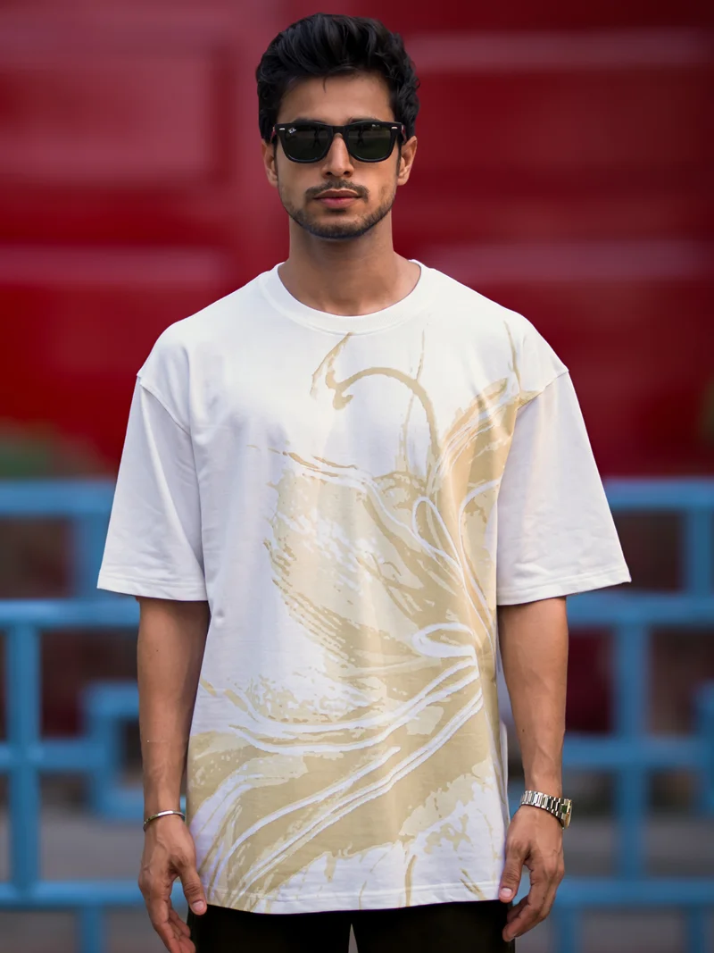 Maniac  Maniac Mens Printed Round Neck Half Sleeve White & Green Cotton T-Shirt for Men | Best Price UAE
