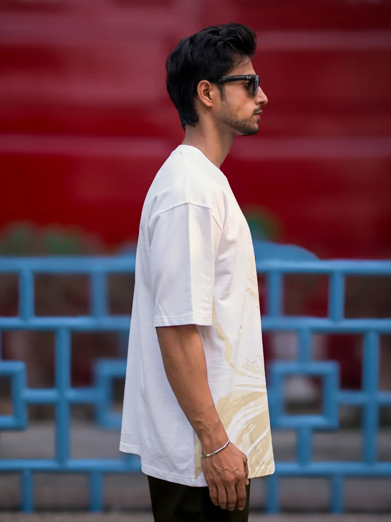 Maniac  Maniac Mens Printed Round Neck Half Sleeve White & Green Cotton T-Shirt for Men | Best Price UAE