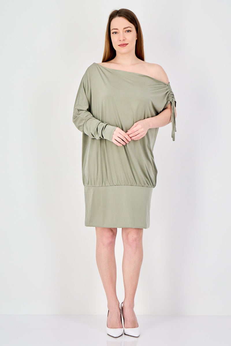 MONKI Women Solid Mini Dress, Sage Green - Image 4