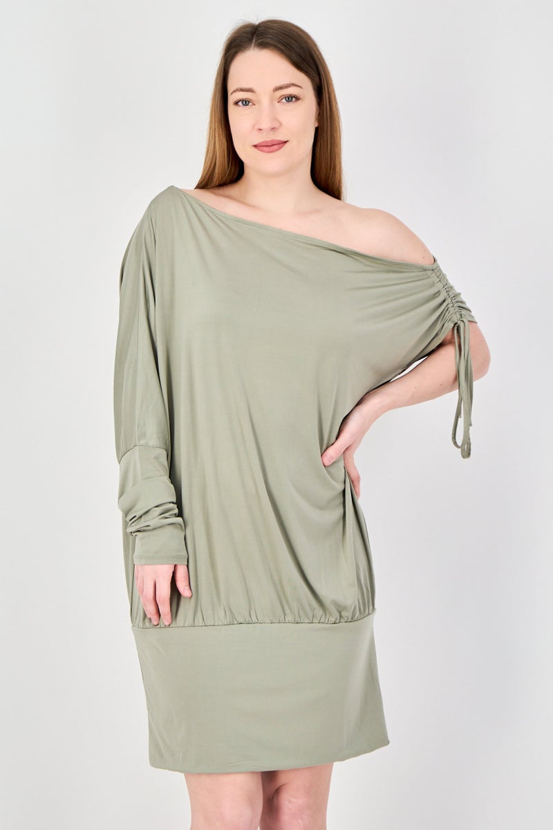 MONKI Women Solid Mini Dress, Sage Green - Image 1