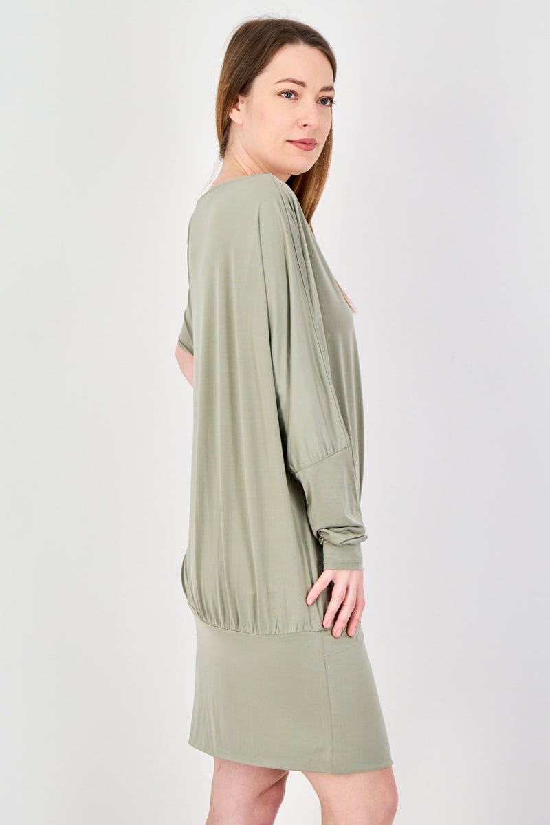 MONKI Women Solid Mini Dress, Sage Green - Image 2