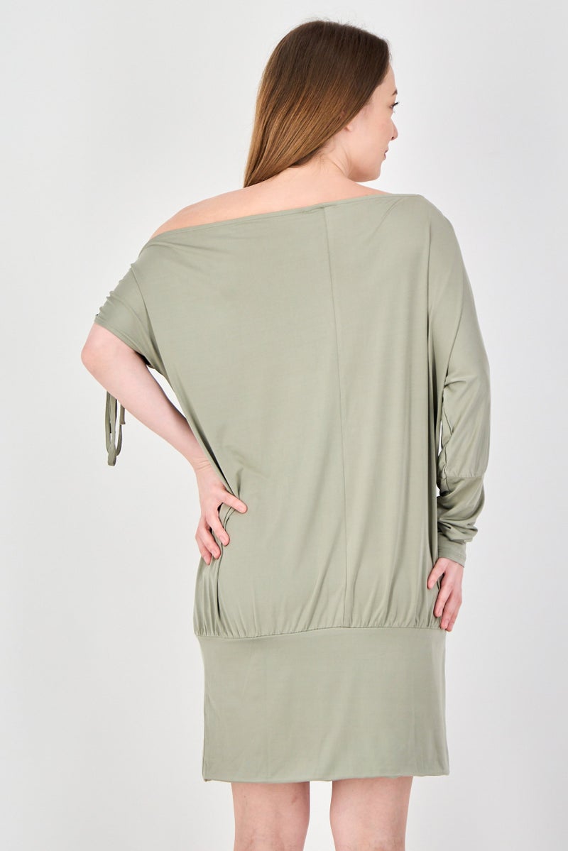 MONKI Women Solid Mini Dress, Sage Green - Image 3
