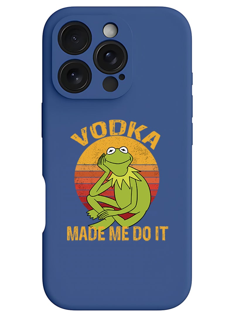Theodor iPhone 16 Pro Blue Protective Slim Fit Case Liquid Silicone Cover with Full Body Protection Anti-Scratch Shockproof Case For iPhone - Vodka made me do it - Image 1