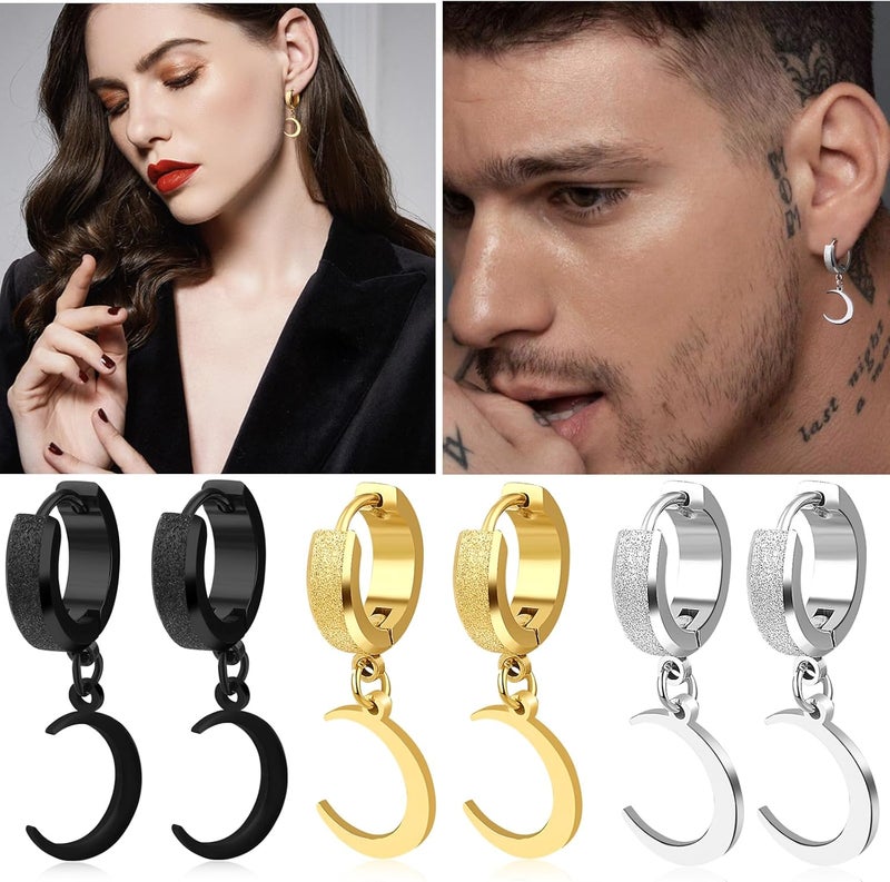 TXPFF Store Men Women Stainless Steel Cross Earrings Set Dangle Hinged Earrings of Dangle Hinged Earrings Cross hoop Earrings - Image 2
