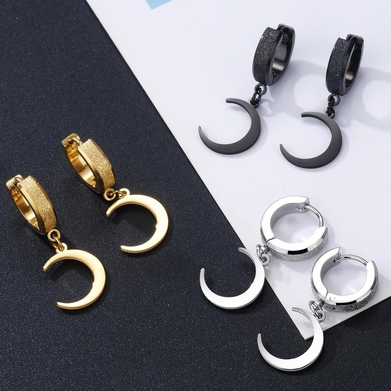 TXPFF Store Men Women Stainless Steel Cross Earrings Set Dangle Hinged Earrings of Dangle Hinged Earrings Cross hoop Earrings - Image 4