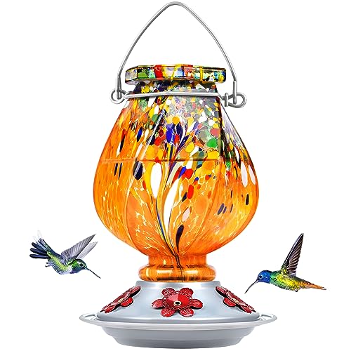 BOLITE Hummingbird Feeder, Hand Blown Glass Hummingbird Feeders for Outdoors Hanging, with 5 Feeding Ports, 22 Ounces, Orange, Birthday Gifts for Women Men, Gifts for Mom Dad - Image 1