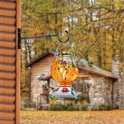 BOLITE Hummingbird Feeder, Hand Blown Glass Hummingbird Feeders for Outdoors Hanging, with 5 Feeding Ports, 22 Ounces, Orange, Birthday Gifts for Women Men, Gifts for Mom Dad - Image 2