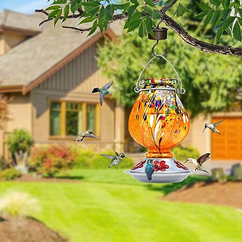 BOLITE Hummingbird Feeder, Hand Blown Glass Hummingbird Feeders for Outdoors Hanging, with 5 Feeding Ports, 22 Ounces, Orange, Birthday Gifts for Women Men, Gifts for Mom Dad - Image 4