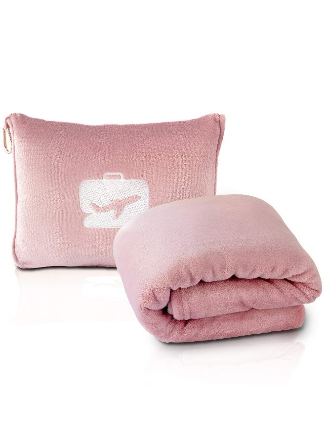 EverSnug EverSnug Travel Blanket and Pillow UltraSoft Compact Lightweight 65x40 Inches with Carry Case Luggage Sleeve Backpack Clip for Airplane Comfort Light Pink  - Image 1