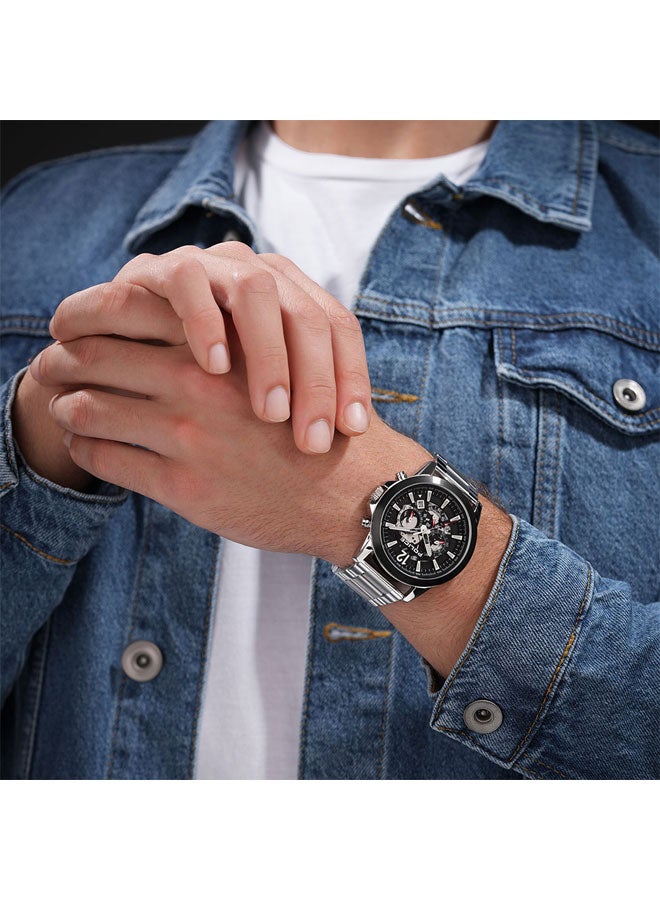 POLICE Men Vertigo Black Dial Silver Stainless Steel Bracelet Multifunction Watch - 47mm - Image 4