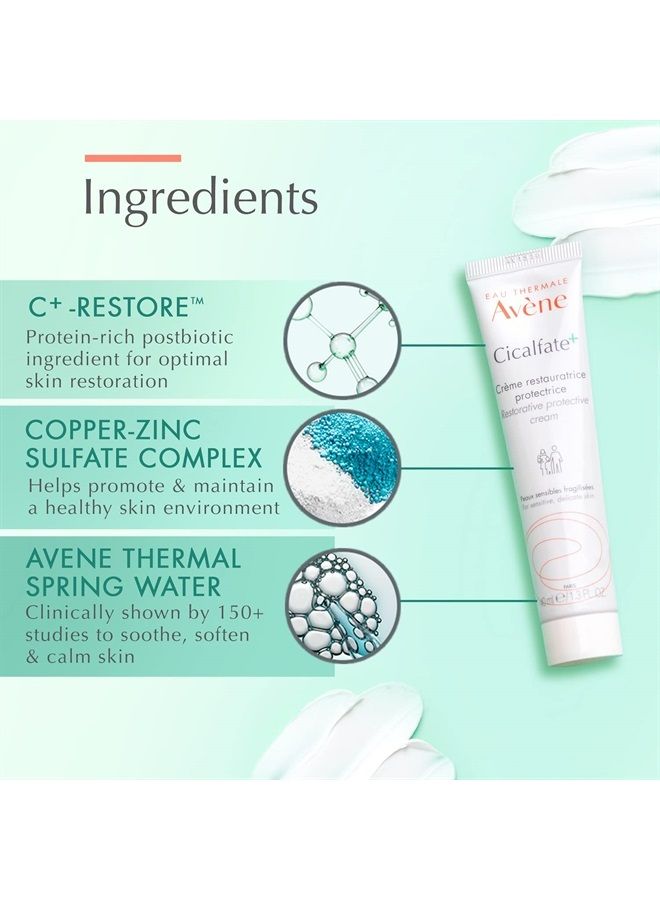 Eau Thermale Avene Cicalfate+ Restorative Protective Cream - Wound Care - Helps Reduce Look of Scars - Postbiotic Skincare - Non-Comedogenic - 1.3 fl.oz.