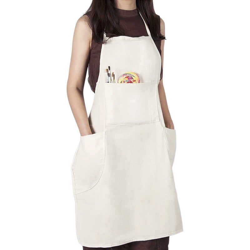 CONDA 100% Cotton Canvas Professional Bib Apron With 3 Pockets for Women Men Adults Waterproof Natural 31inch By 27inch