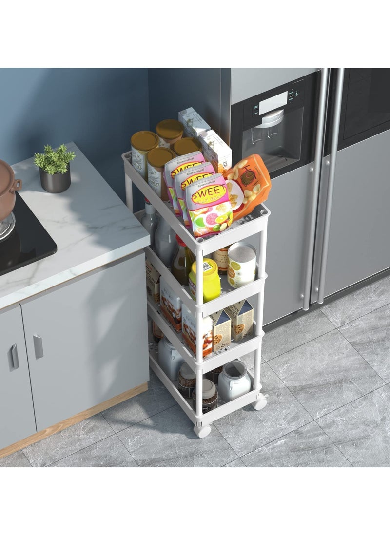 Generic 4-Tier Utility Rolling Plastic Storage Cart Trolley with Lockable Wheels,Multifunctional Storage Shelves for Kitchen Living Room Office,White  - Image 3