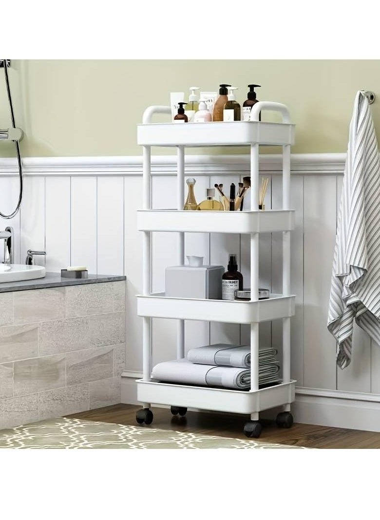 Generic 4-Tier Utility Rolling Plastic Storage Cart Trolley with Lockable Wheels,Multifunctional Storage Shelves for Kitchen Living Room Office,White  - Image 2