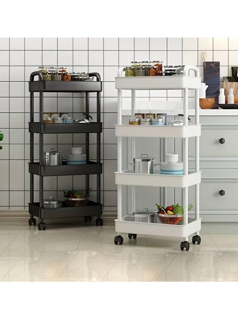 Generic 4-Tier Utility Rolling Plastic Storage Cart Trolley with Lockable Wheels,Multifunctional Storage Shelves for Kitchen Living Room Office,White  - Image 4