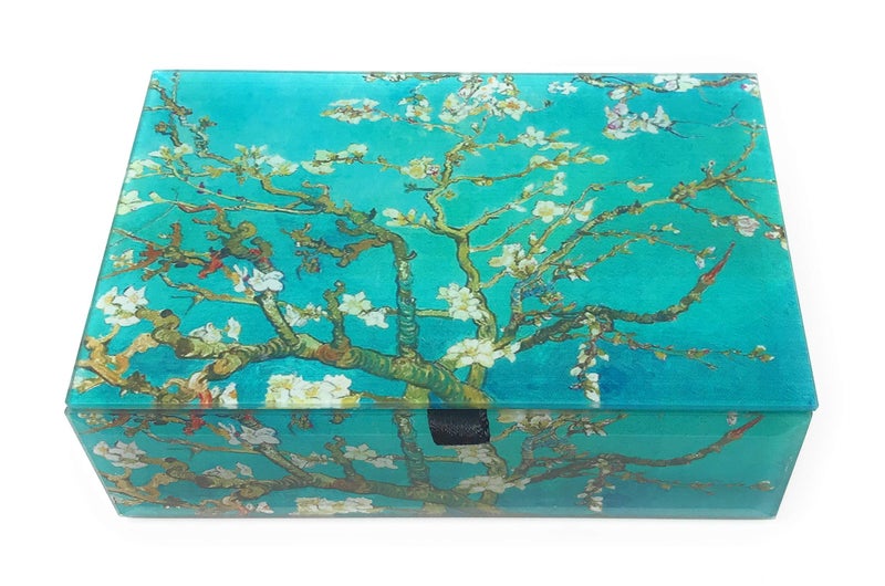 Value Arts Vincent Van Gogh Keepsake Box, Almond Blossoms Jewelry & Trinkets Beveled Glass, Lined, Hinged Lid, 5.75" W - Image 1