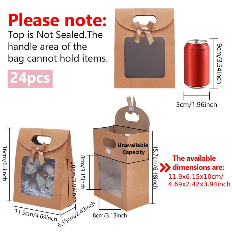 NBEADS 24 Pcs MINI Kraft Paper Bags with Window, 4.7x2.4x6.2 Stand Up MINI Gift Bag With Handles Brown Gift Bag with Clear Window for Candy Cookies Packaging Wedding Christmas Party Store Retail - Image 2