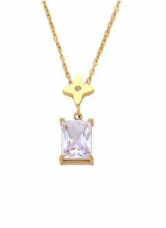 KAAF CREATIONS Crystal Pendant Necklace with Star Charm, 18K Gold Plated Stainless Steel, 40+5 cm Chain  - Image 1
