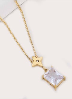 KAAF CREATIONS Crystal Pendant Necklace with Star Charm, 18K Gold Plated Stainless Steel, 40+5 cm Chain  - Image 2