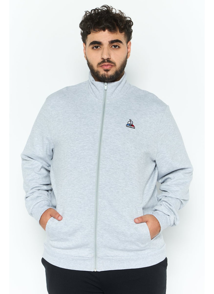 le coq sportif Men Sportswear Fit Full Zip Training Sweatshirt, Light Grey  - Image 1