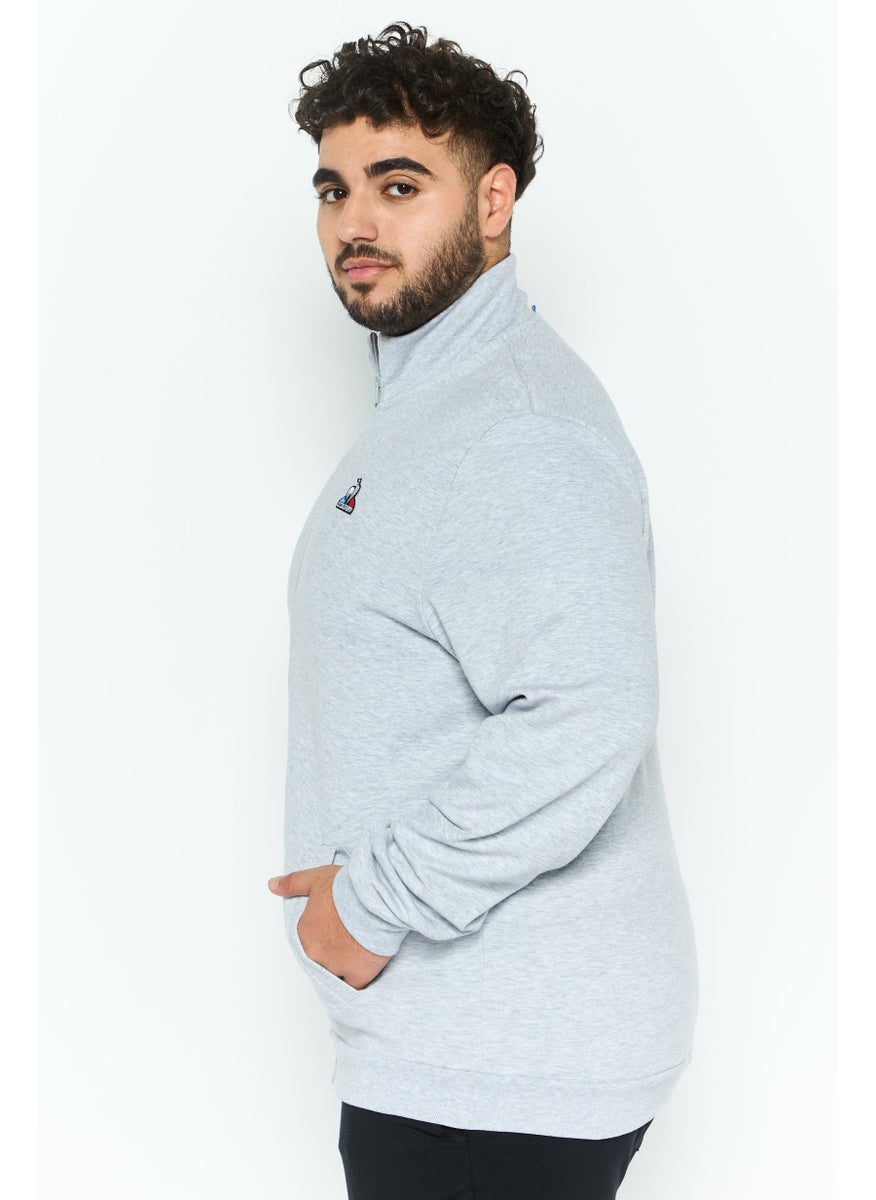 le coq sportif Men Sportswear Fit Full Zip Training Sweatshirt, Light Grey  - Image 4