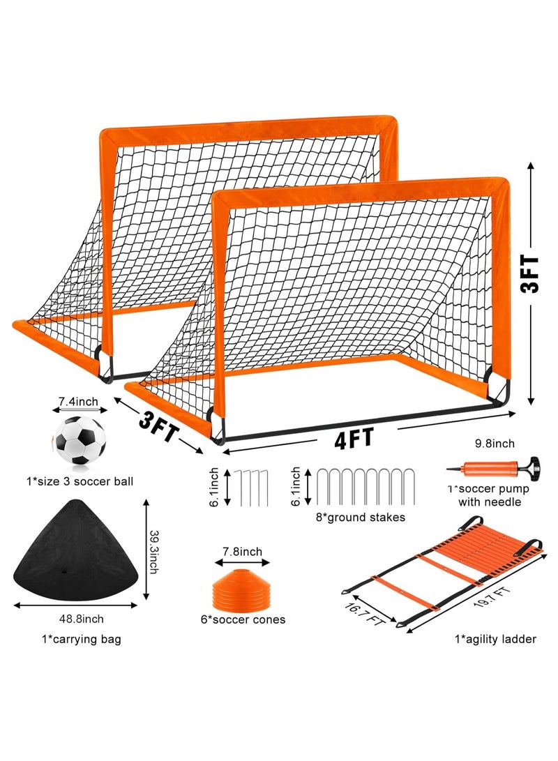 Kids Soccer Goals for Backyard, 4' x 3' Pop Up Toddler Goal Training Equipment with Ball, Agility Ladder and Cones, Portable Nets Backyard Youth Outdoor Sports Games - Image 3