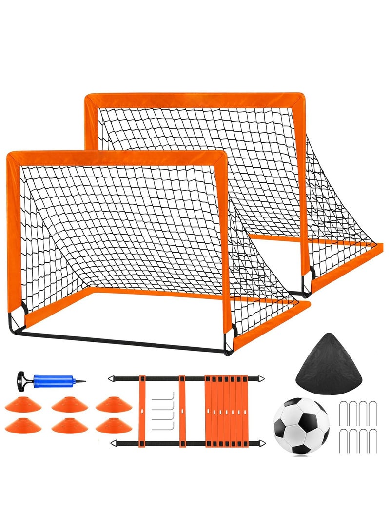 Kids Soccer Goals for Backyard, 4' x 3' Pop Up Toddler Goal Training Equipment with Ball, Agility Ladder and Cones, Portable Nets Backyard Youth Outdoor Sports Games - Image 1