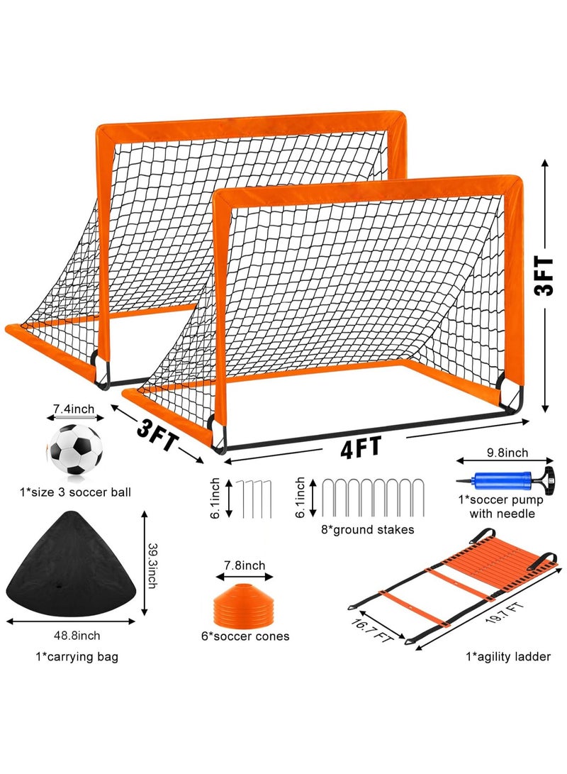 Kids Soccer Goals for Backyard, 4' x 3' Pop Up Toddler Goal Training Equipment with Ball, Agility Ladder and Cones, Portable Nets Backyard Youth Outdoor Sports Games - Image 2