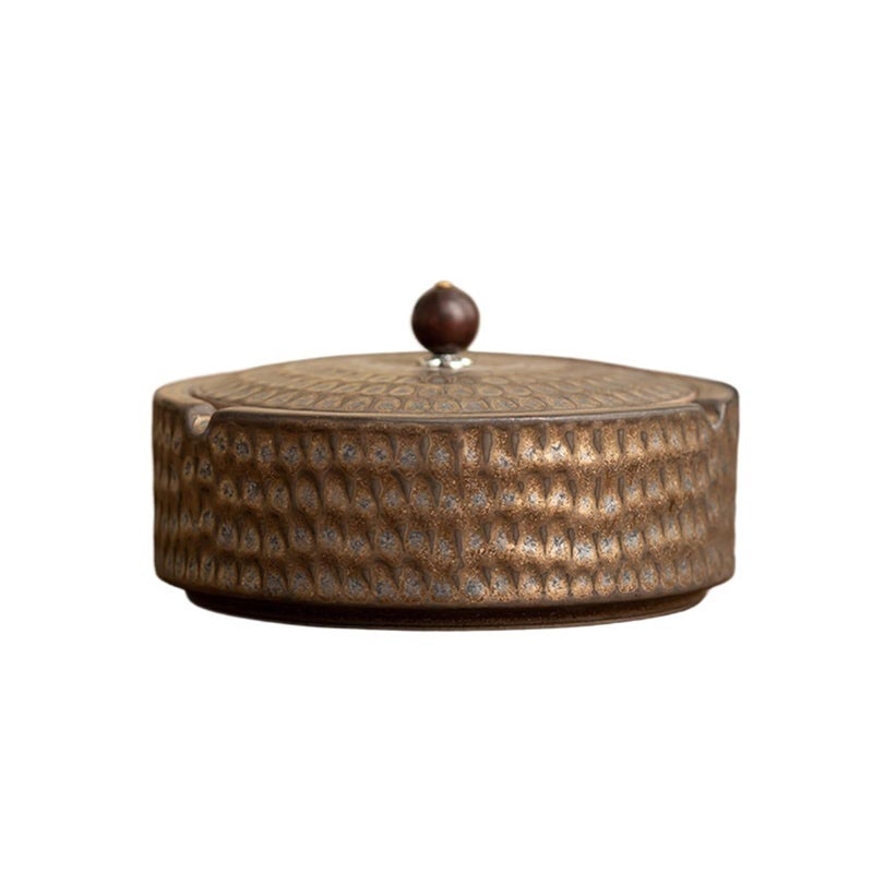 Brown Ceramic Ashtray With Lid For Living Room Chinese Home Decoration - Image 2
