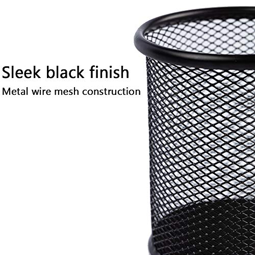 Ameceres 4 Packs Wire Mesh Pencil Holder Metal Pen Cup Desk Pen Organizer Case Pencil Jar Black for Office Home (Black) - Image 2