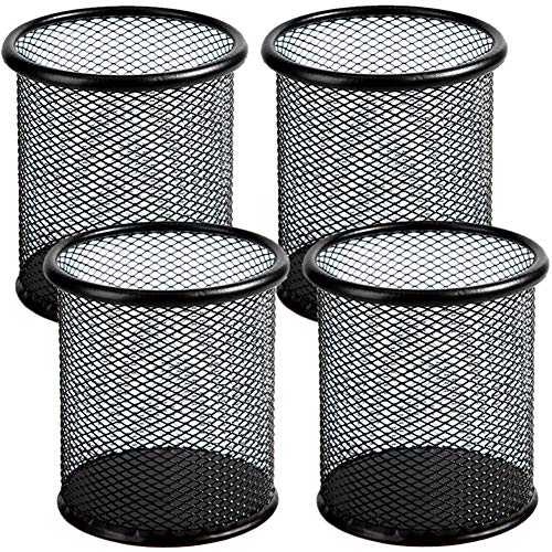 Ameceres 4 Packs Wire Mesh Pencil Holder Metal Pen Cup Desk Pen Organizer Case Pencil Jar Black for Office Home (Black) - Image 1
