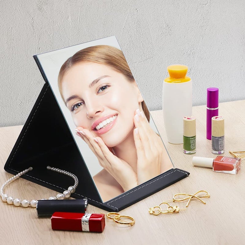 PLENARO PU Leather Foldable Makeup Mirror with Stand Vanity Compact Folding Free Standing Travel Mirror Pack of 2 - Image 2